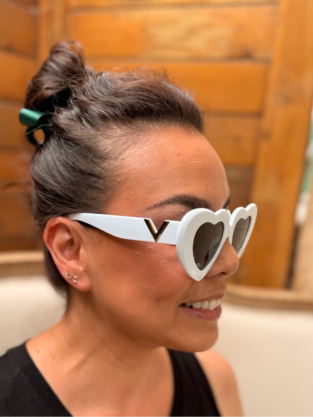 White Heart-Shaped Sunglasses with Gold Accent - Women Accessories